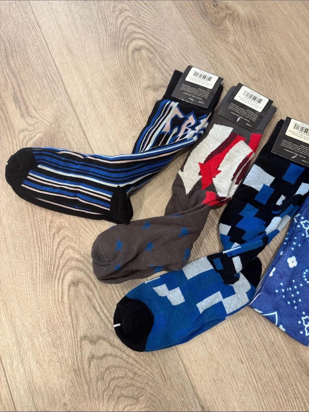 Men's Patterned Crew Socks - Blue Multi 6 pairs of socks